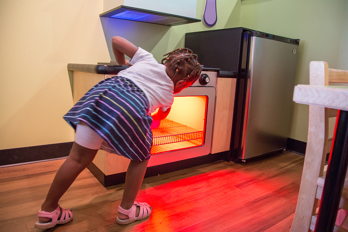 close view of children's kitchen play area