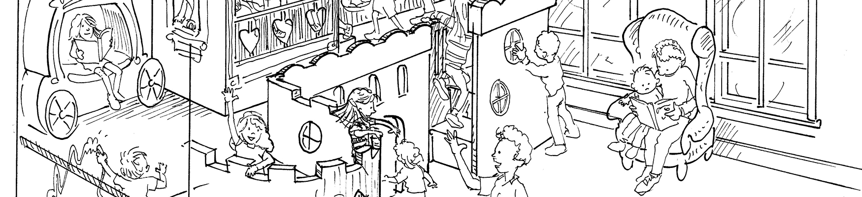 children playing on library play structures